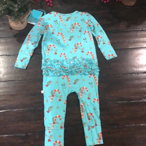 Posh Peanut Peppermint Long Sleeve Ruffled Romper - Picture 2 of 3